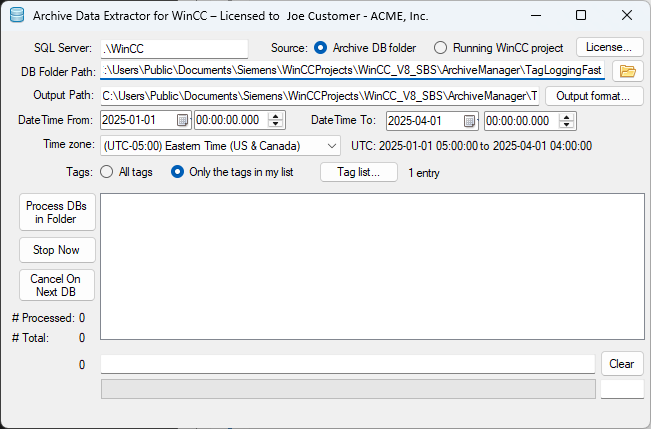 Main window with the Archive DB folder source selected